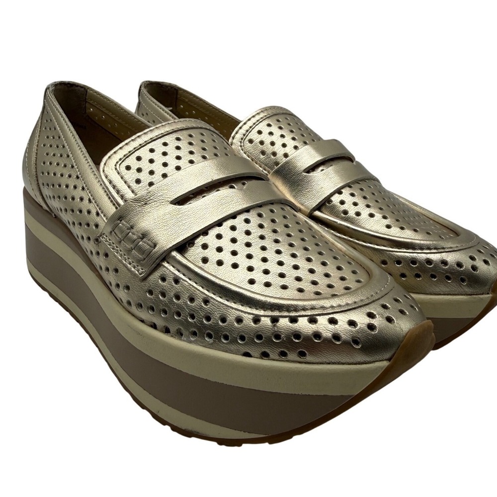 Dolce Vita Janine Perf Metallic Gold Perforated Platform Loafers‎ Womens 7M